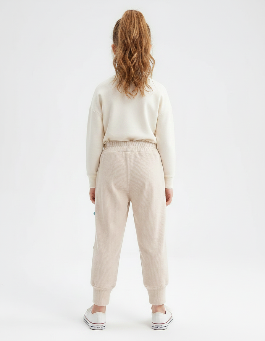 Pantalon À Pince Beige Côtelé Pompons Colorés Décontracté - Cordé - vue 2