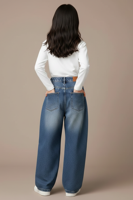 Pantalon À Pince Denim Ample Plissé Dégradé Fille - Bleu Jean - vue 2