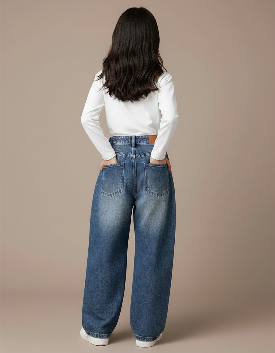 Pantalon À Pince Denim Ample Plissé Dégradé Fille - Bleu Jean - vue 2