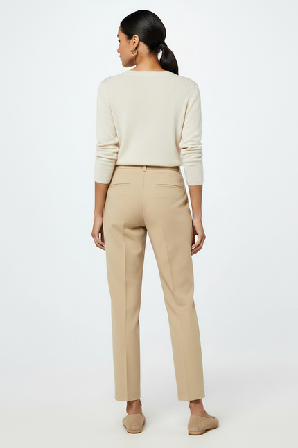 Pantalon À Pince Beige Droit Plissé Élégant Femme - Gabardine - vue 2