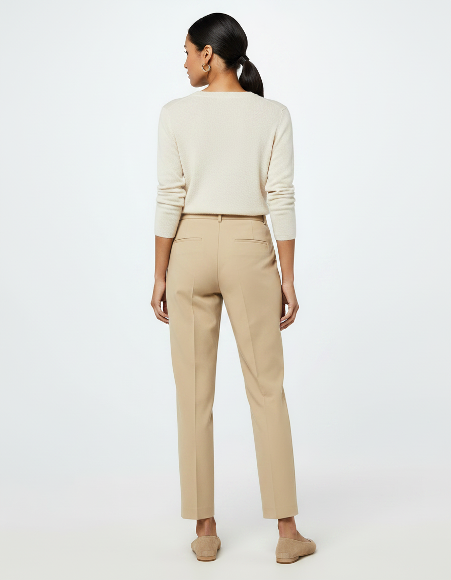 Pantalon À Pince Beige Droit Plissé Élégant Femme - Gabardine - vue 2