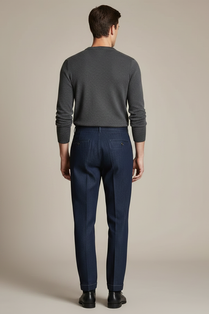 Pantalon À Pince Bleu Denim Plissé Homme Élégant - Marine Jean - vue 2