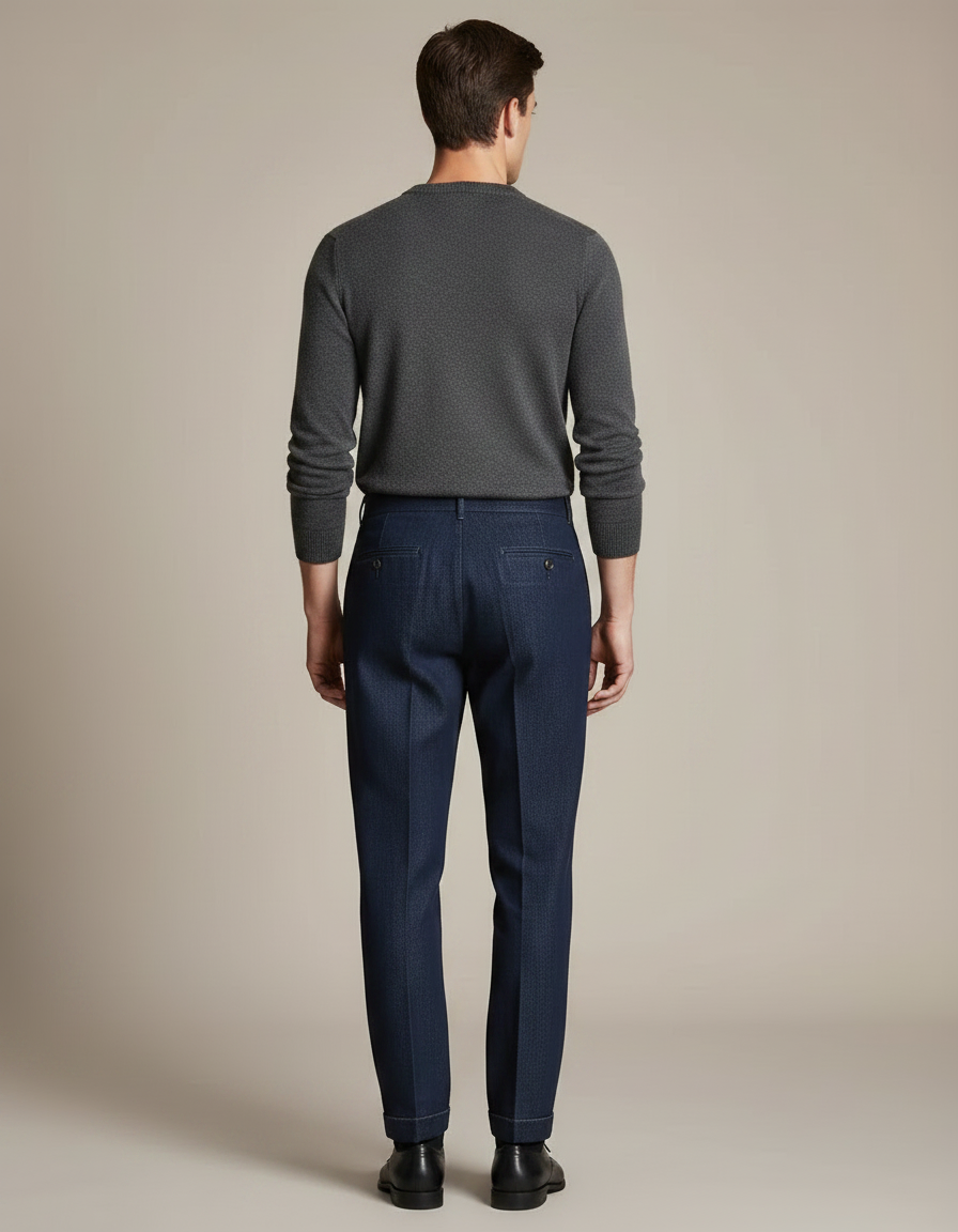 Pantalon À Pince Bleu Denim Plissé Homme Élégant - Marine Jean - vue 2