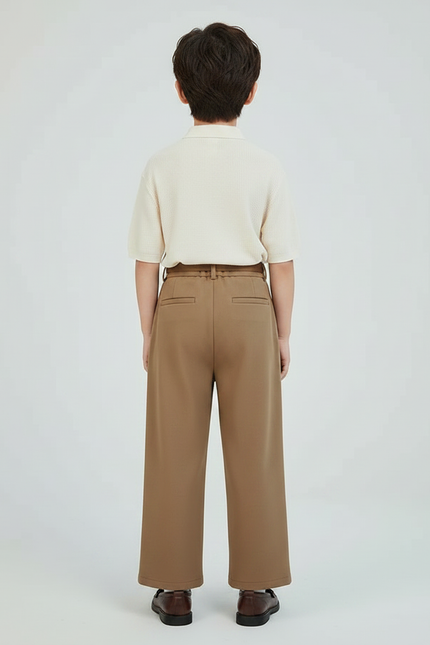 Pantalon À Pince Marron Plissé Ample Enfant Chic - Gabardine - vue 2