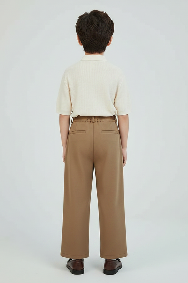 Pantalon À Pince Marron Plissé Ample Enfant Chic - Gabardine - vue 2