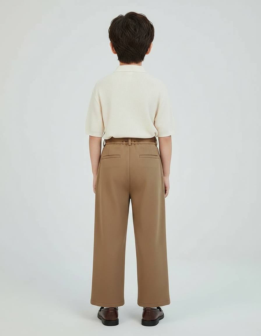 Pantalon À Pince Marron Plissé Ample Enfant Chic - Gabardine - vue 2