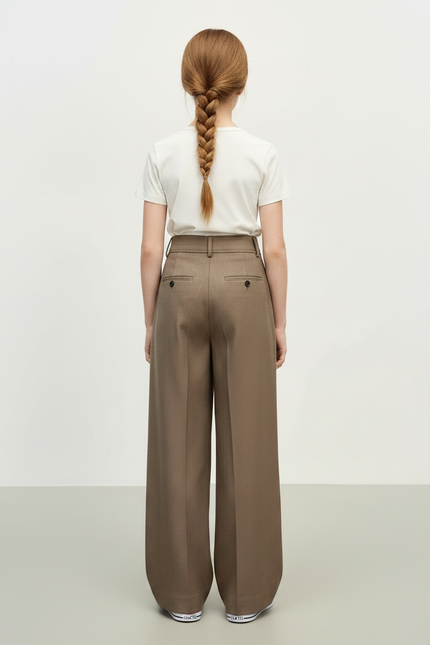 Pantalon À Pince Marron Droit Ample Plissé Décontracté - Gabardine - vue 2
