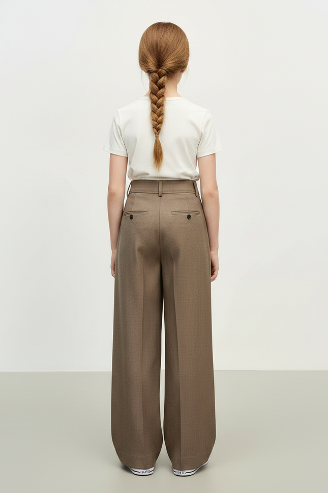 Pantalon À Pince Marron Droit Ample Plissé Décontracté - Gabardine - vue 2