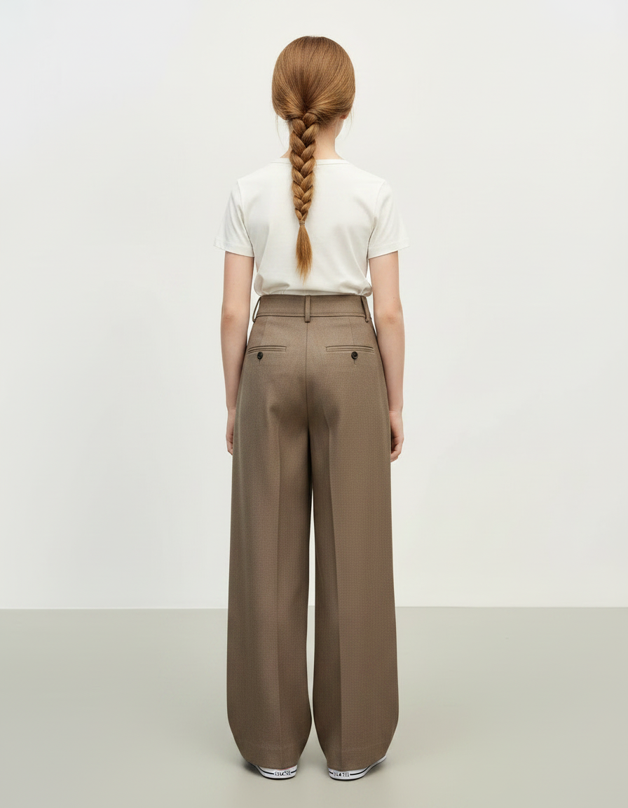Pantalon À Pince Marron Droit Ample Plissé Décontracté - Gabardine - vue 2