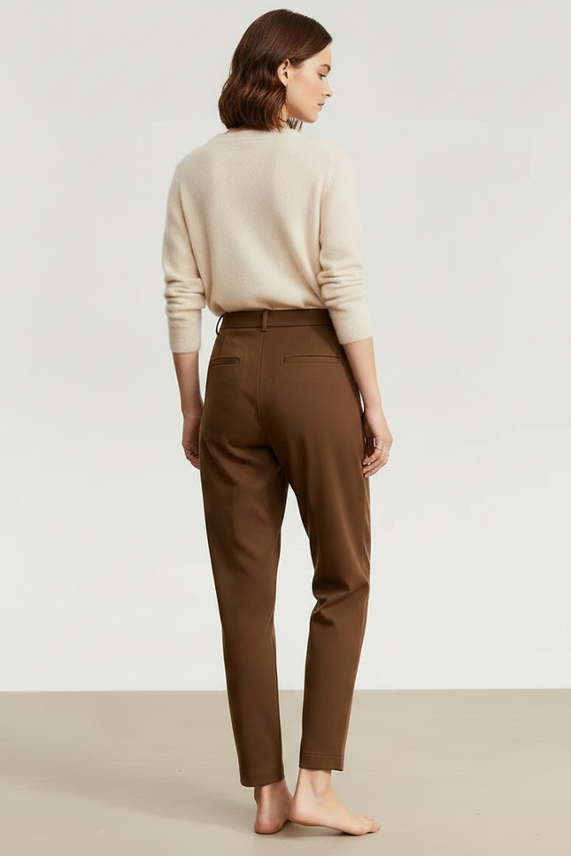 Pantalon À Pince Marron Laine Slim Tapered Élégant - vue 2