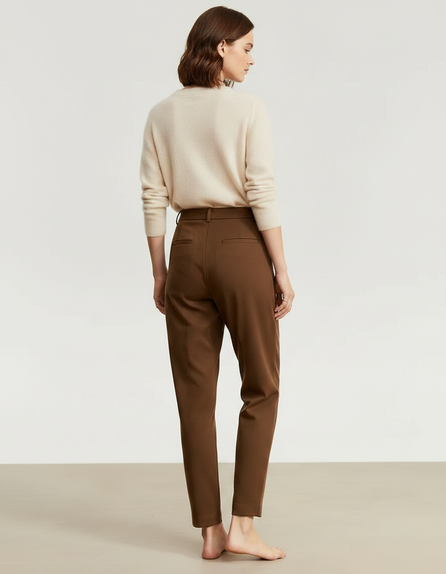 Pantalon À Pince Marron Laine Slim Tapered Élégant - vue 2