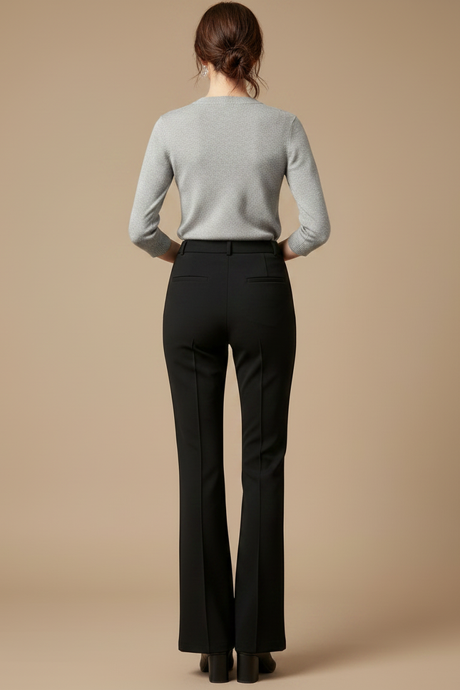 Pantalon À Pince Noir Évasé Taille Haute Élégant Femme - Polyester - vue 2