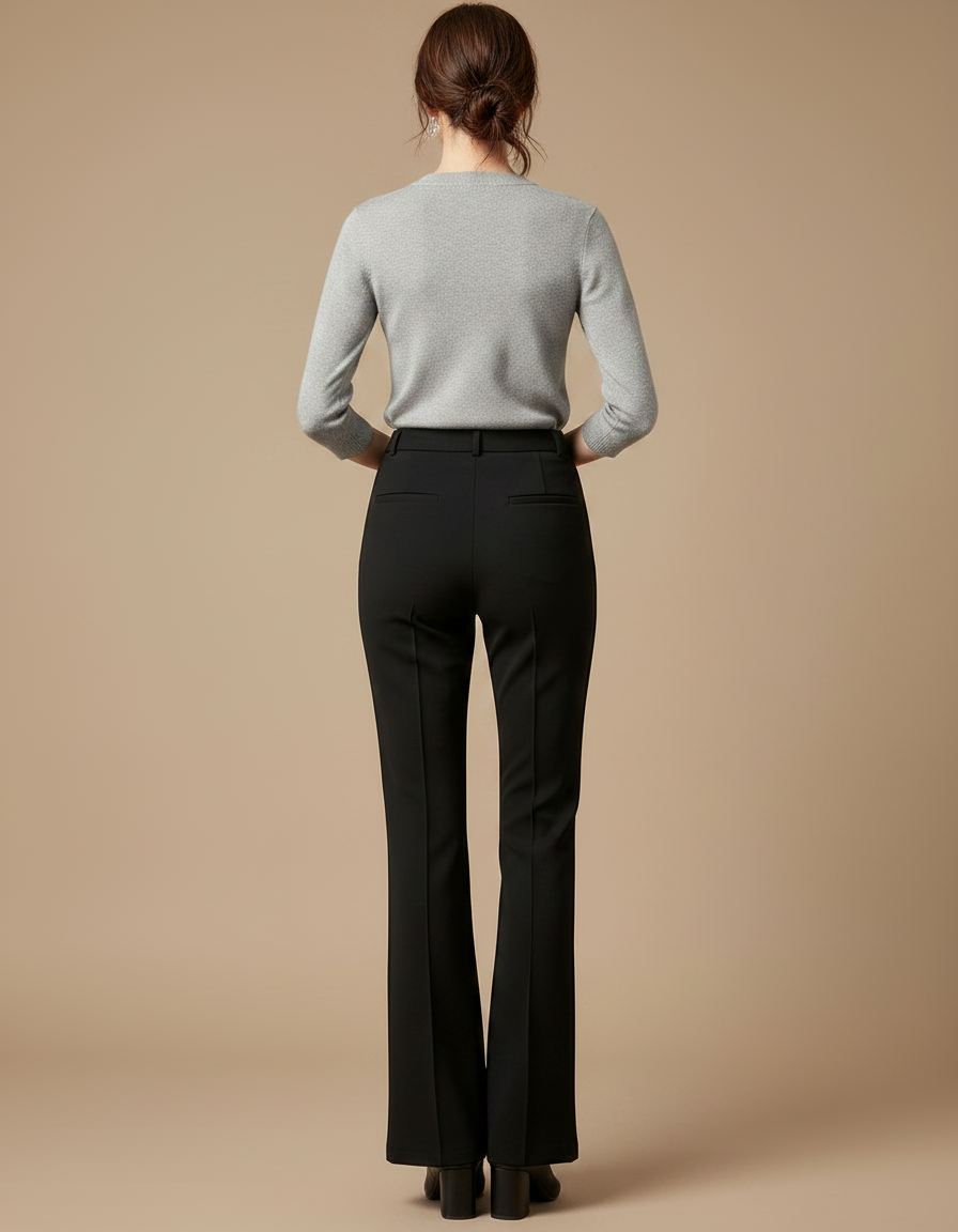Pantalon À Pince Noir Évasé Taille Haute Élégant Femme - Polyester - vue 2