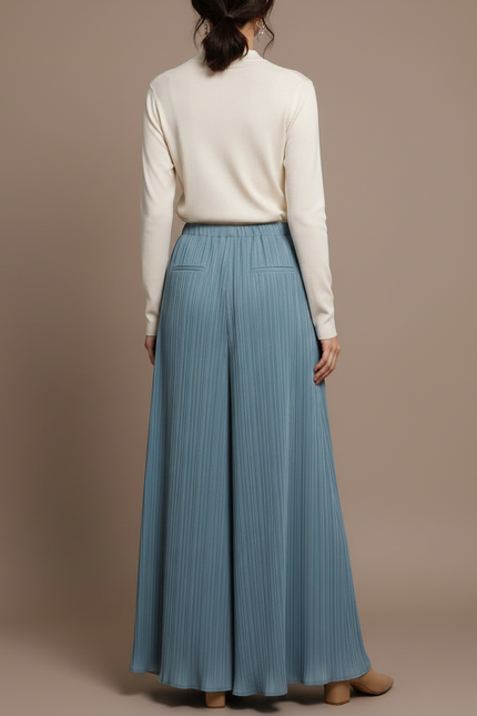 Pantalon À Pince Plissé Fluide Ample Bleu - Polyester - vue 2