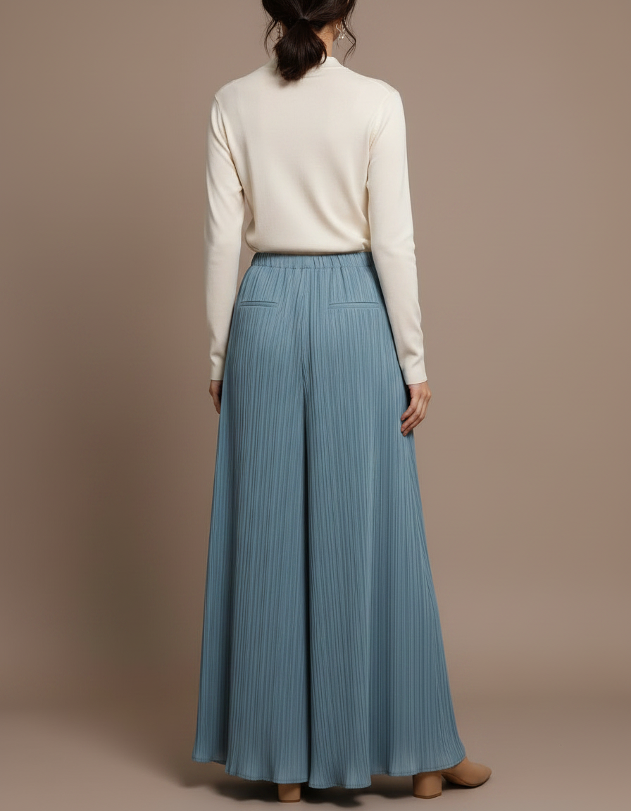 Pantalon À Pince Plissé Fluide Ample Bleu - Polyester - vue 2