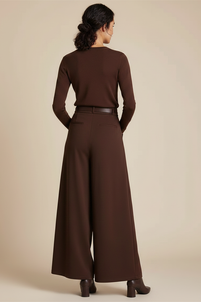 Pantalon À Pince Marron Ample Fluide Élégant Femme - Polyester - vue 2