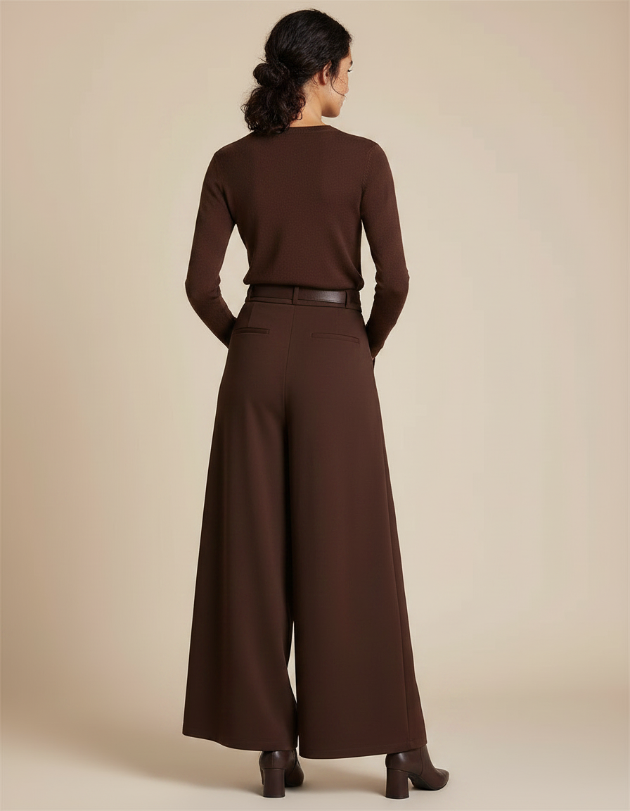 Pantalon À Pince Marron Ample Fluide Élégant Femme - Polyester - vue 2