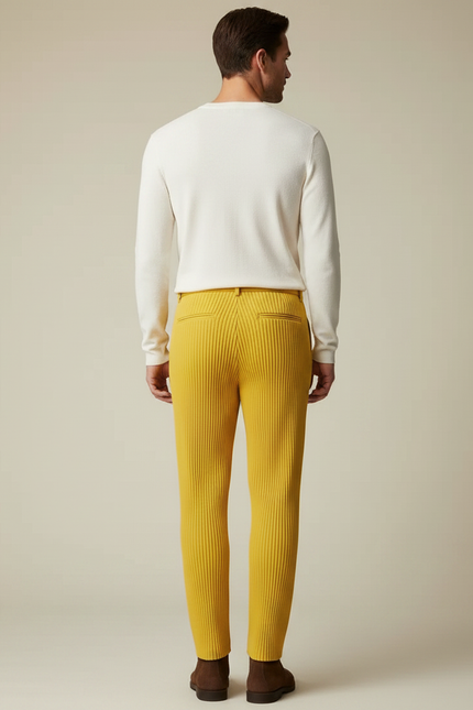 Pantalon À Pince Jaune Plissé Confortable Décontracté Homme - Maille - vue 2
