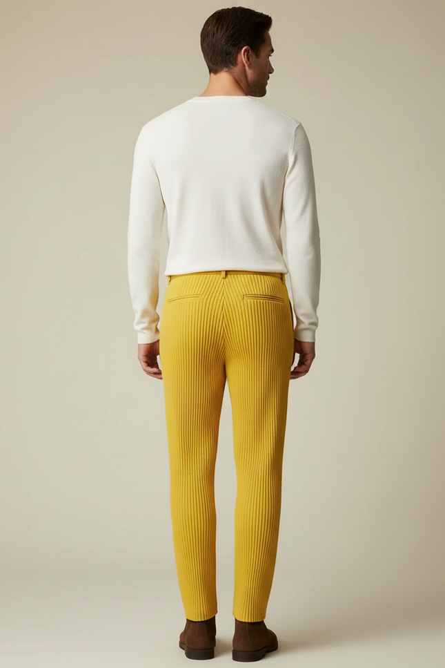 Pantalon À Pince Jaune Plissé Confortable Décontracté Homme - Maille - vue 2