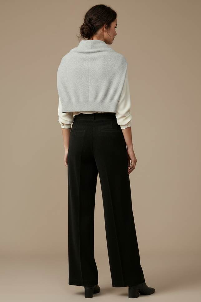 Pantalon À Pince Noir Côtelé Ample Décontracté Femme - Cordé - vue 2