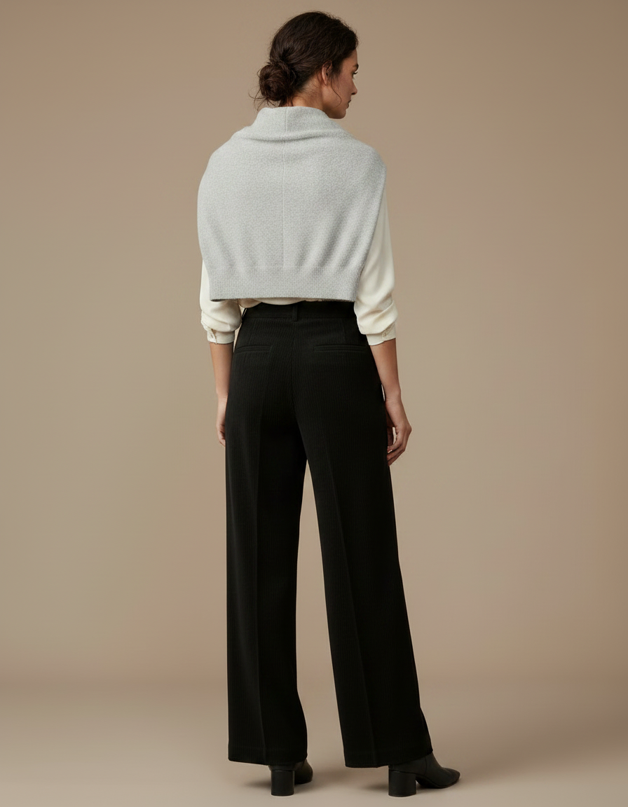 Pantalon À Pince Noir Côtelé Ample Décontracté Femme - Cordé - vue 2