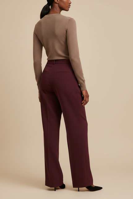 Pantalon À Pince Bordeaux Plissé Ample Femme Élégant - Polyester - vue 2