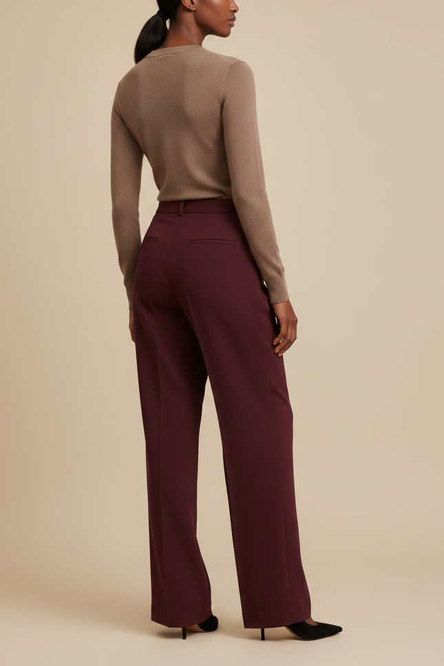 Pantalon À Pince Bordeaux Plissé Ample Femme Élégant - Polyester - vue 2