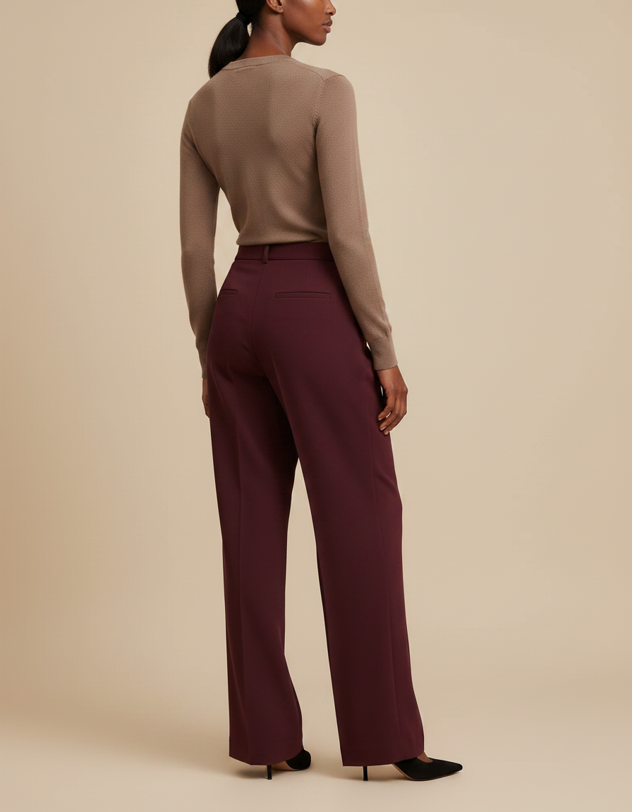 Pantalon À Pince Bordeaux Plissé Ample Femme Élégant - Polyester - vue 2