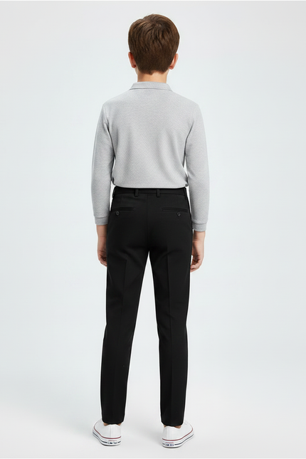 Pantalon À Pince Noir Droit Classique Garçon - Gabardine - vue 2