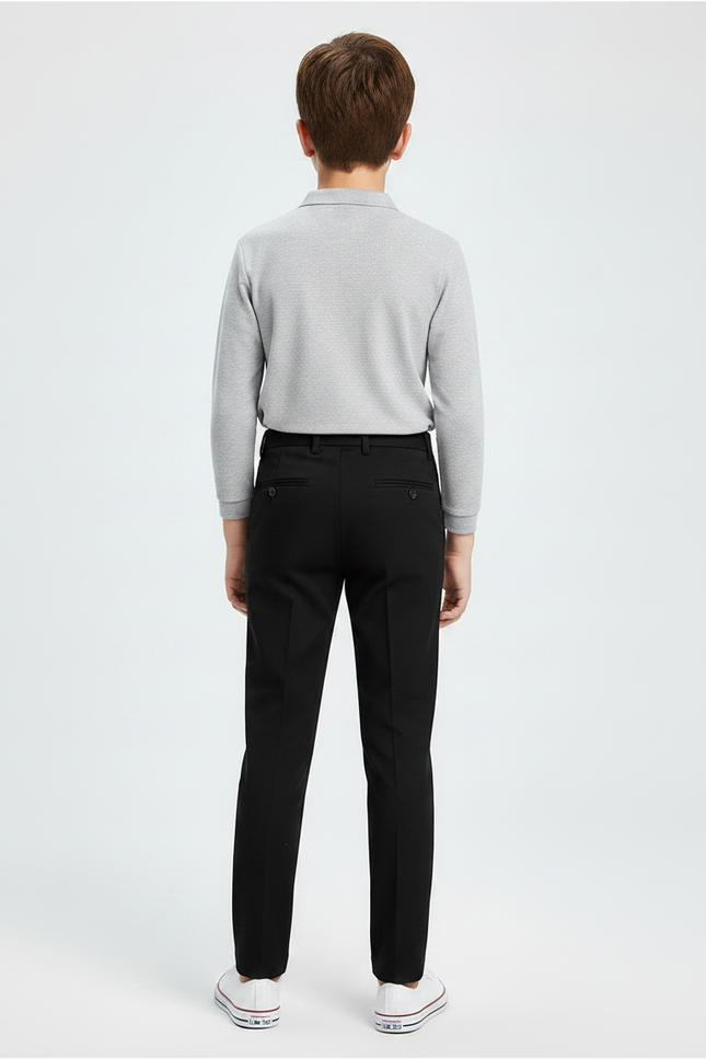 Pantalon À Pince Noir Droit Classique Garçon - Gabardine - vue 2