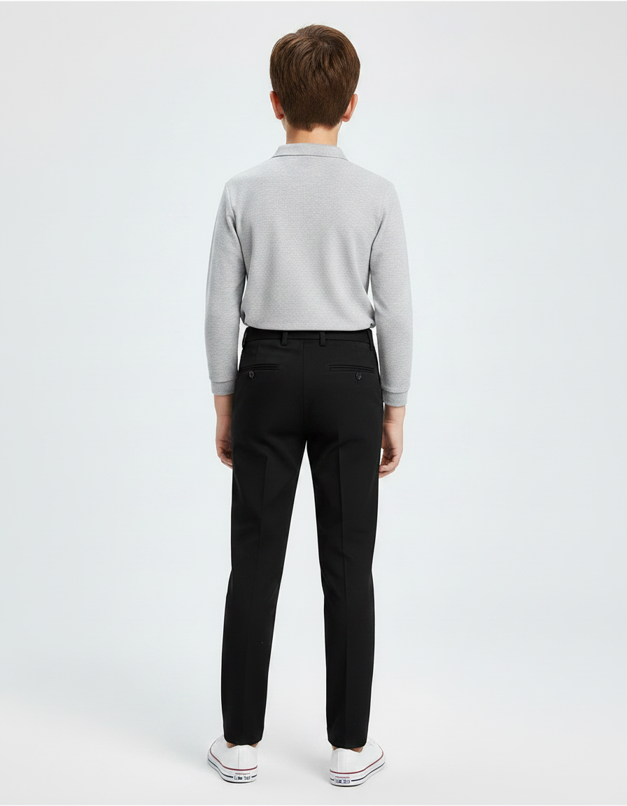 Pantalon À Pince Noir Droit Classique Garçon - Gabardine - vue 2
