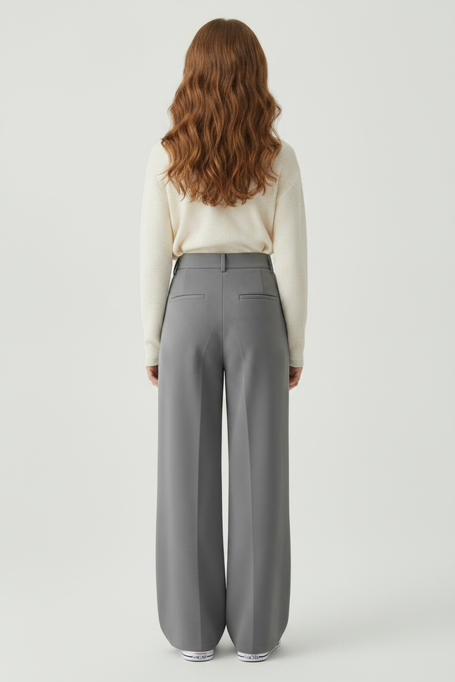 Pantalon À Pince Gris Ample Droit Fluide Fille - Polyester - vue 2