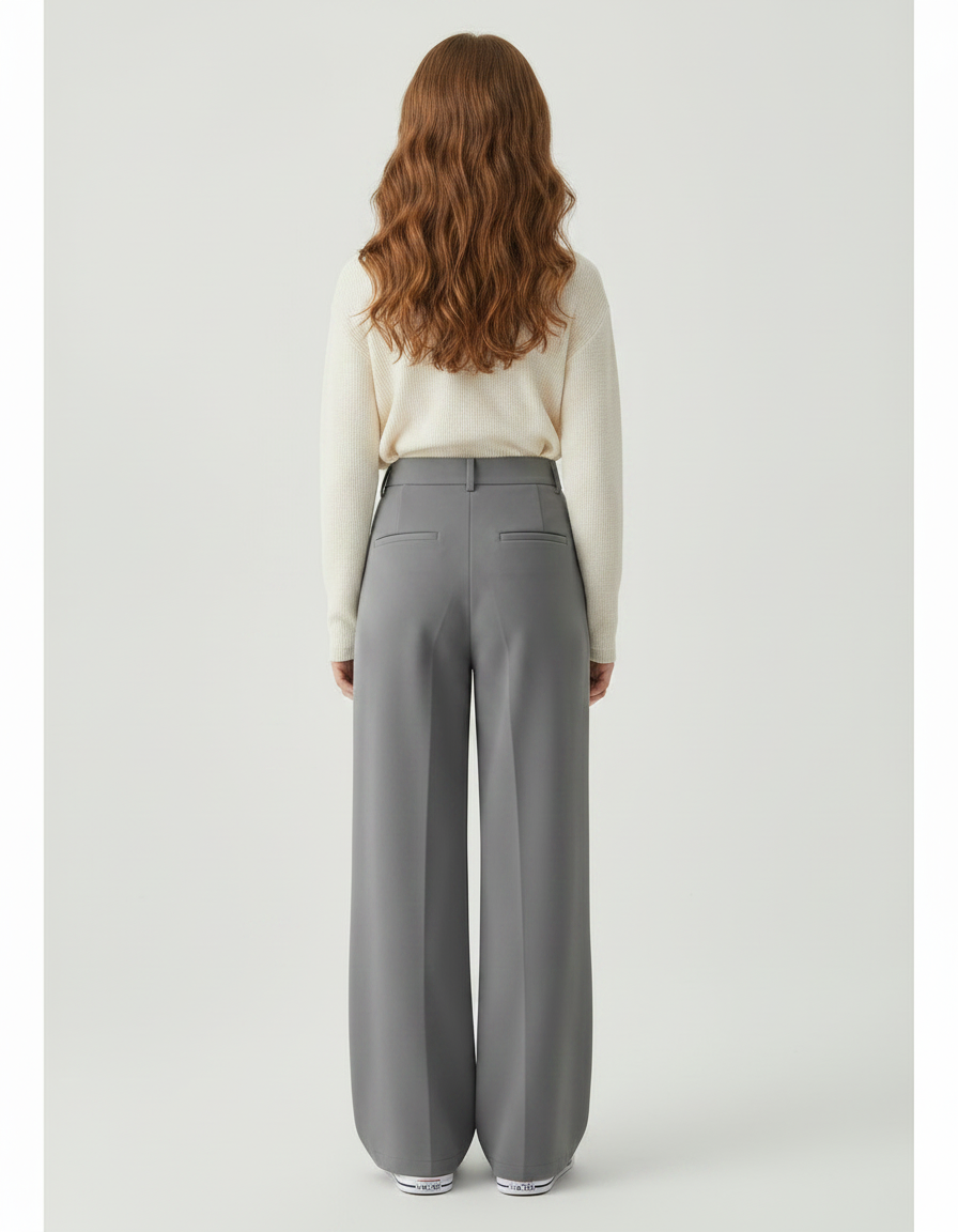 Pantalon À Pince Gris Ample Droit Fluide Fille - Polyester - vue 2