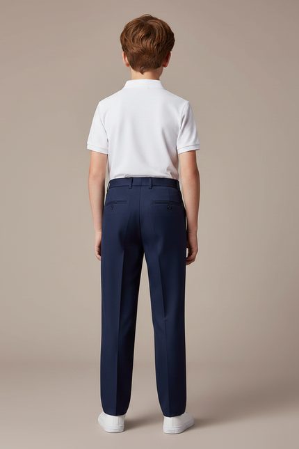 Pantalon À Pince Bleu Marine Ample Plissé Scolaire Enfant - Gabardine - vue 2
