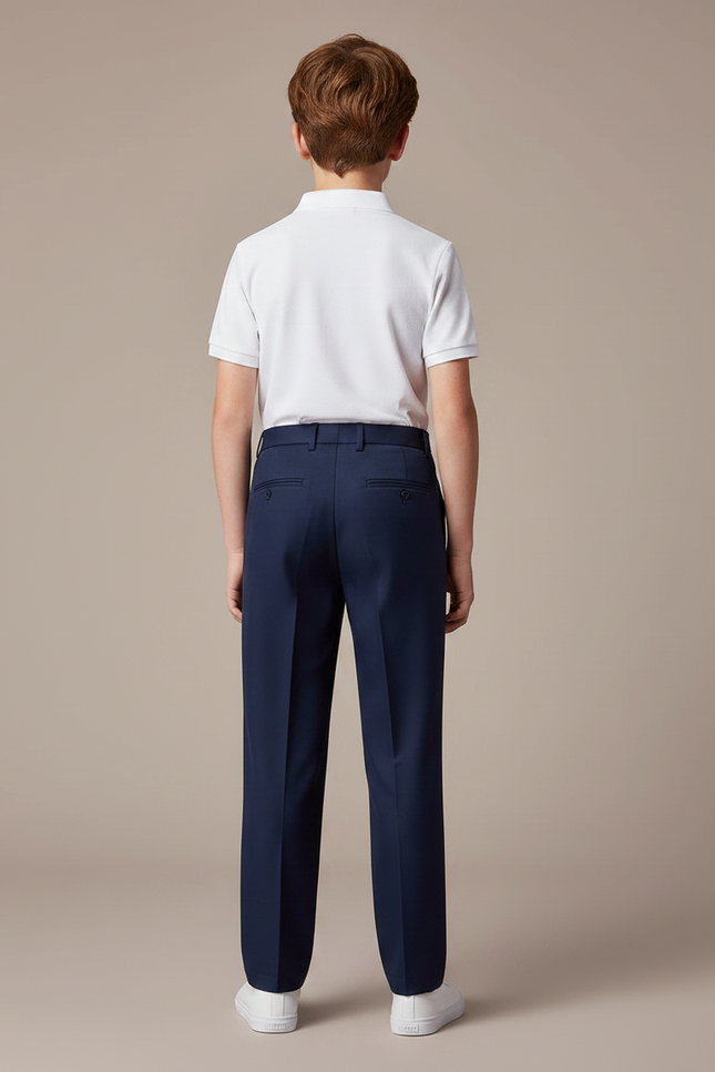 Pantalon À Pince Bleu Marine Ample Plissé Scolaire Enfant - Gabardine - vue 2