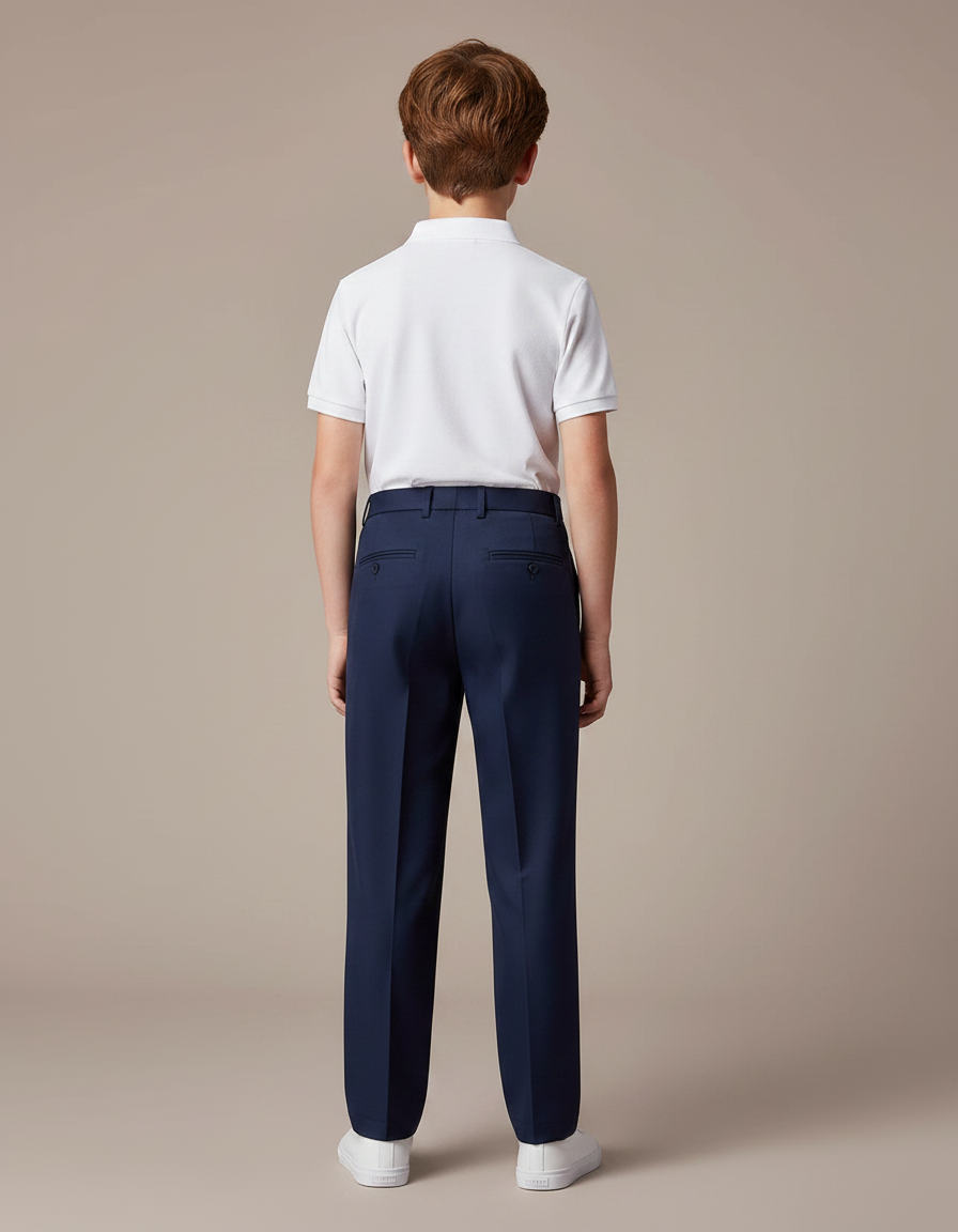 Pantalon À Pince Bleu Marine Ample Plissé Scolaire Enfant - Gabardine - vue 2
