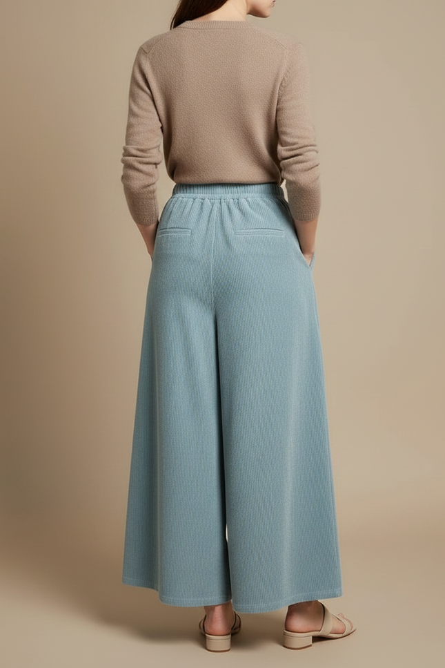 Pantalon À Pince Bleu Côtelé Ample Décontracté Femme - Cordé - vue 2