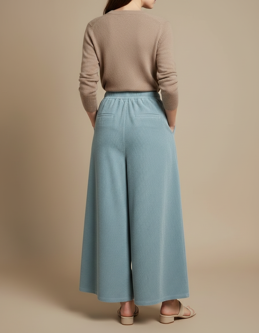 Pantalon À Pince Bleu Côtelé Ample Décontracté Femme - Cordé - vue 2
