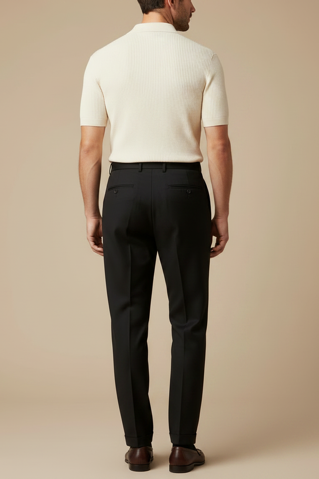 Pantalon À Pince Noir Classique Habillé Homme - Gabardine - vue 2