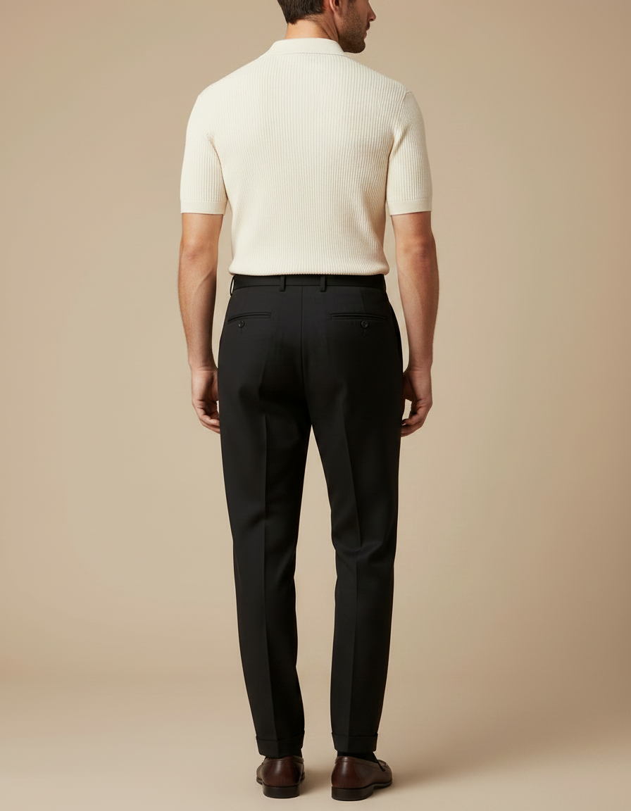 Pantalon À Pince Noir Classique Habillé Homme - Gabardine - vue 2