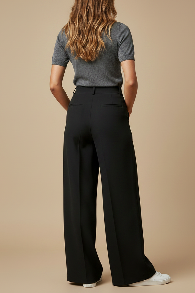 Pantalon À Pince Noir Ample Plissé Décontracté Fluide - Polyester - vue 2
