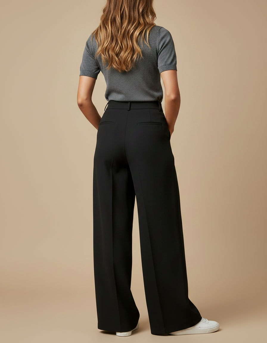 Pantalon À Pince Noir Ample Plissé Décontracté Fluide - Polyester - vue 2