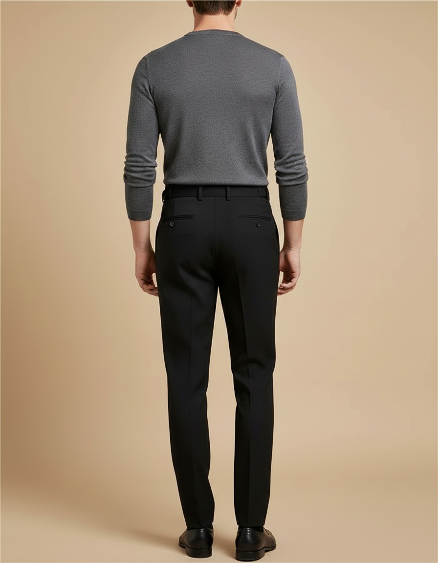 Pantalon À Pince Noir Plissé Élégant Homme Drapé - Gabardine - vue 2