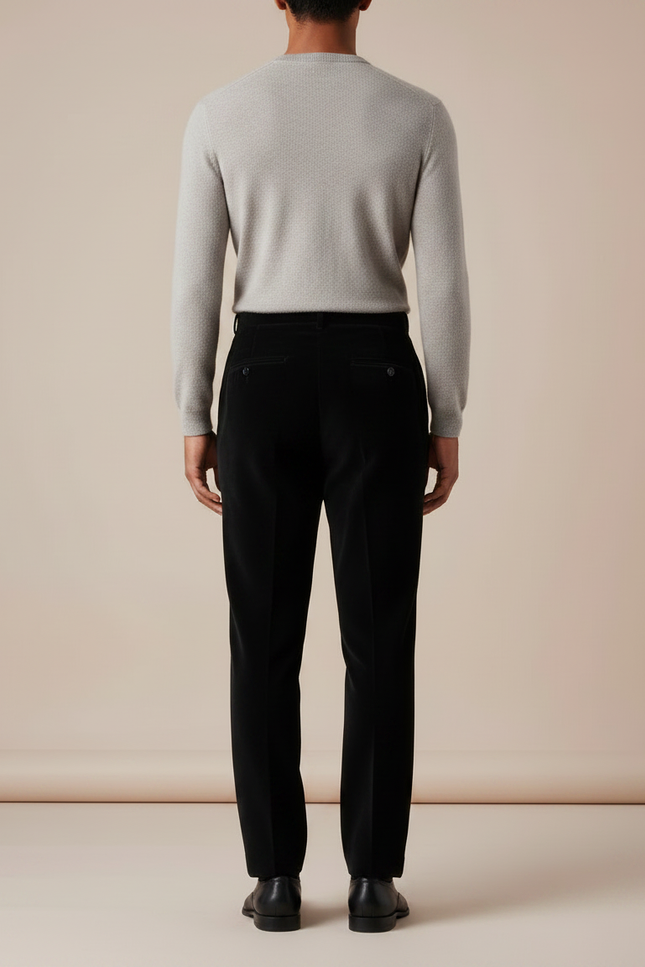 Pantalon À Pince Noir Velours Côtelé Plissé Élégant Homme - Cordé - vue 2