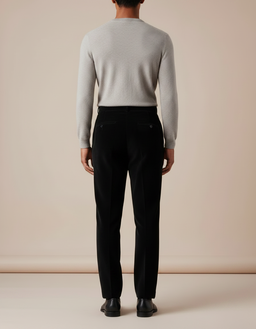 Pantalon À Pince Noir Velours Côtelé Plissé Élégant Homme - Cordé - vue 2