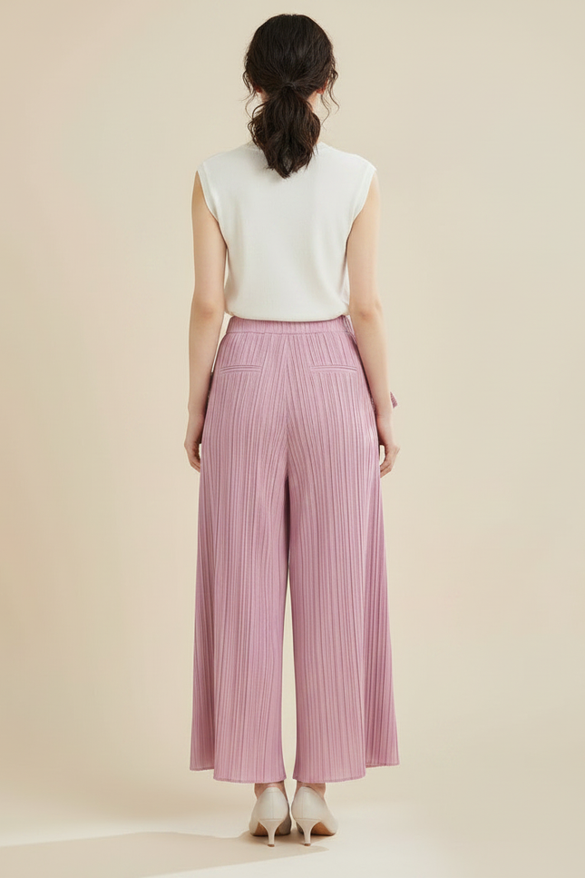 Pantalon À Pince Plissé Rose Irrégulier Ample Élégant - Polyester - vue 2