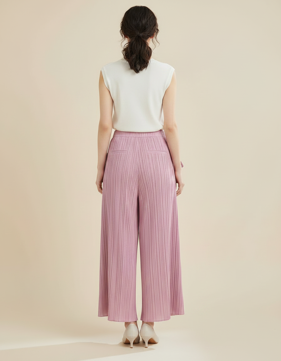 Pantalon À Pince Plissé Rose Irrégulier Ample Élégant - Polyester - vue 2