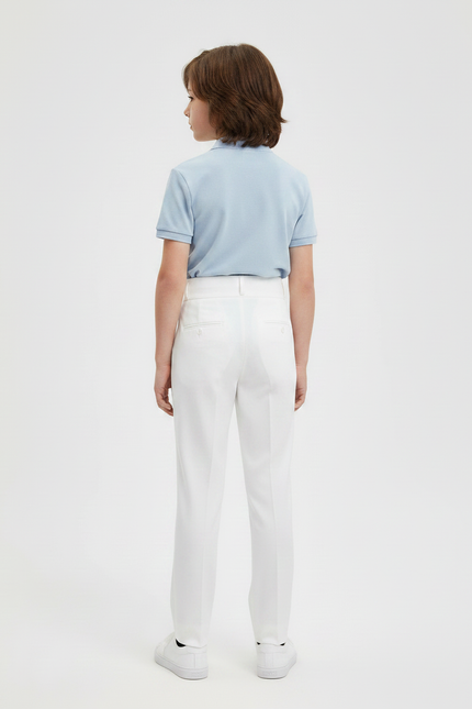 Pantalon À Pince Blanc Plissé Élégant Décontracté Enfant - Gabardine - vue 2