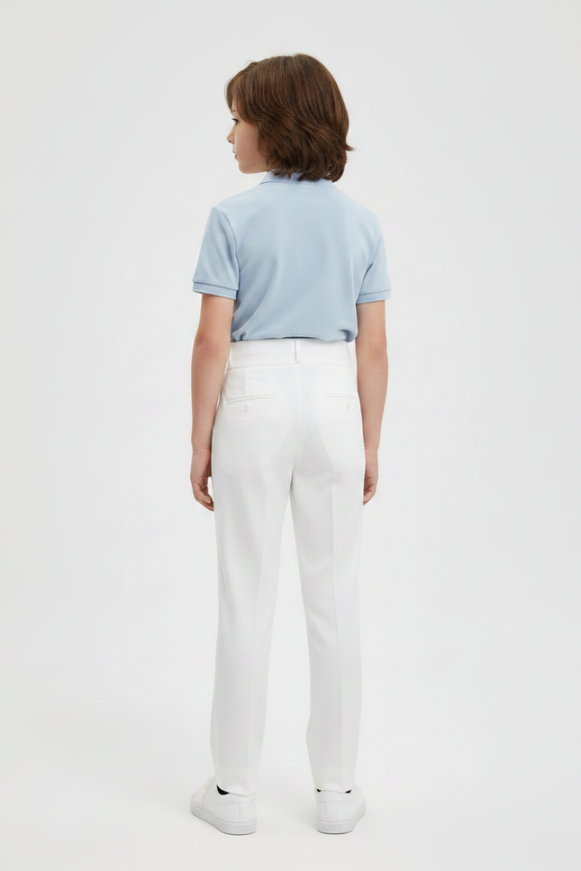 Pantalon À Pince Blanc Plissé Élégant Décontracté Enfant - Gabardine - vue 2