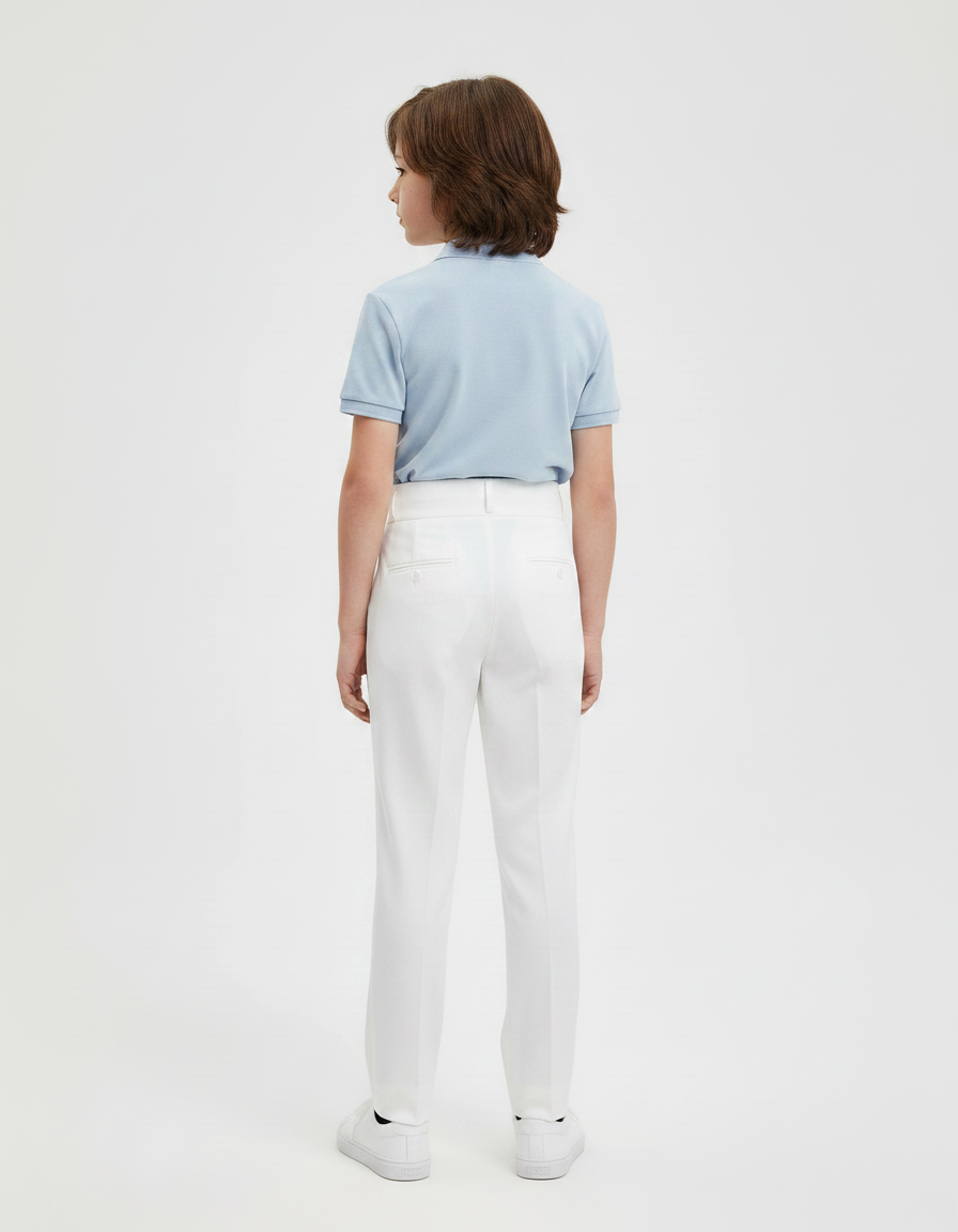 Pantalon À Pince Blanc Plissé Élégant Décontracté Enfant - Gabardine - vue 2